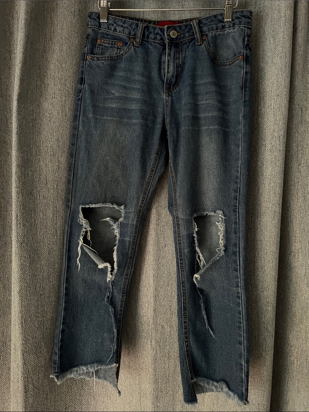 Signature8 Dark Blue Denim Cropped Dostressed Jeans